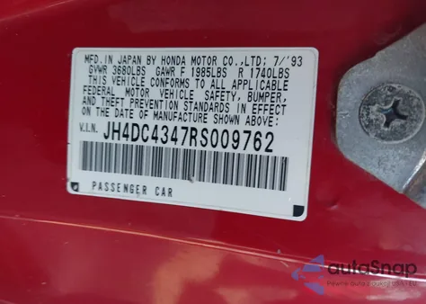 1994 Acura Integra Rs from USA, damaged, VIN JH4DC4347RS009762